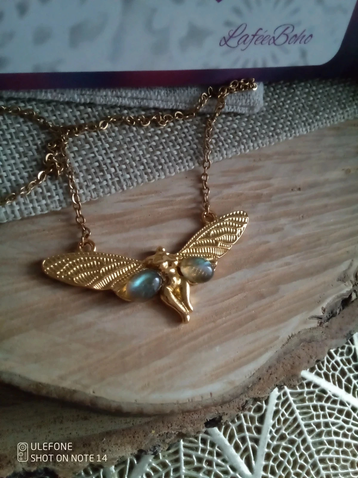Vrouwen hanger ketting vlinder en labradoriet stenen + kaart – photo 3